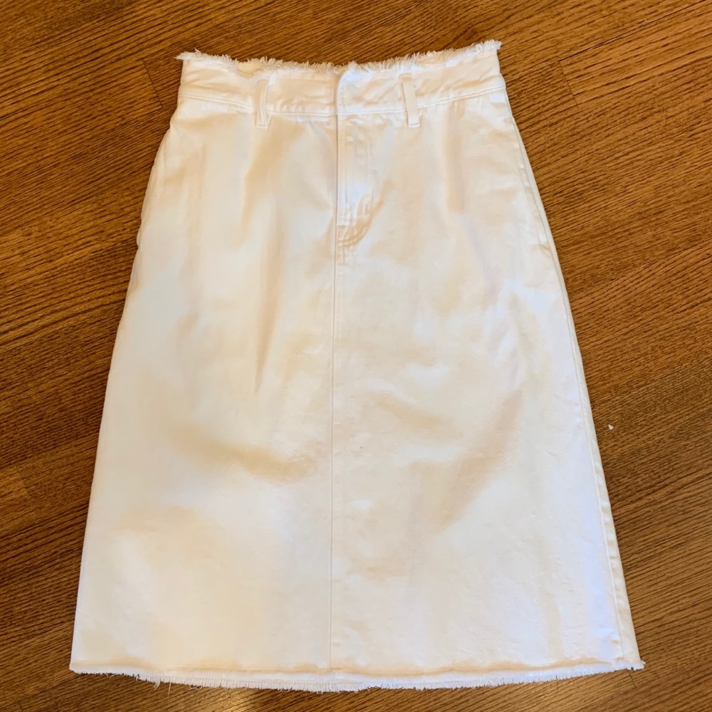 Gap 25 Petite White Belted Denim Midi Skirt